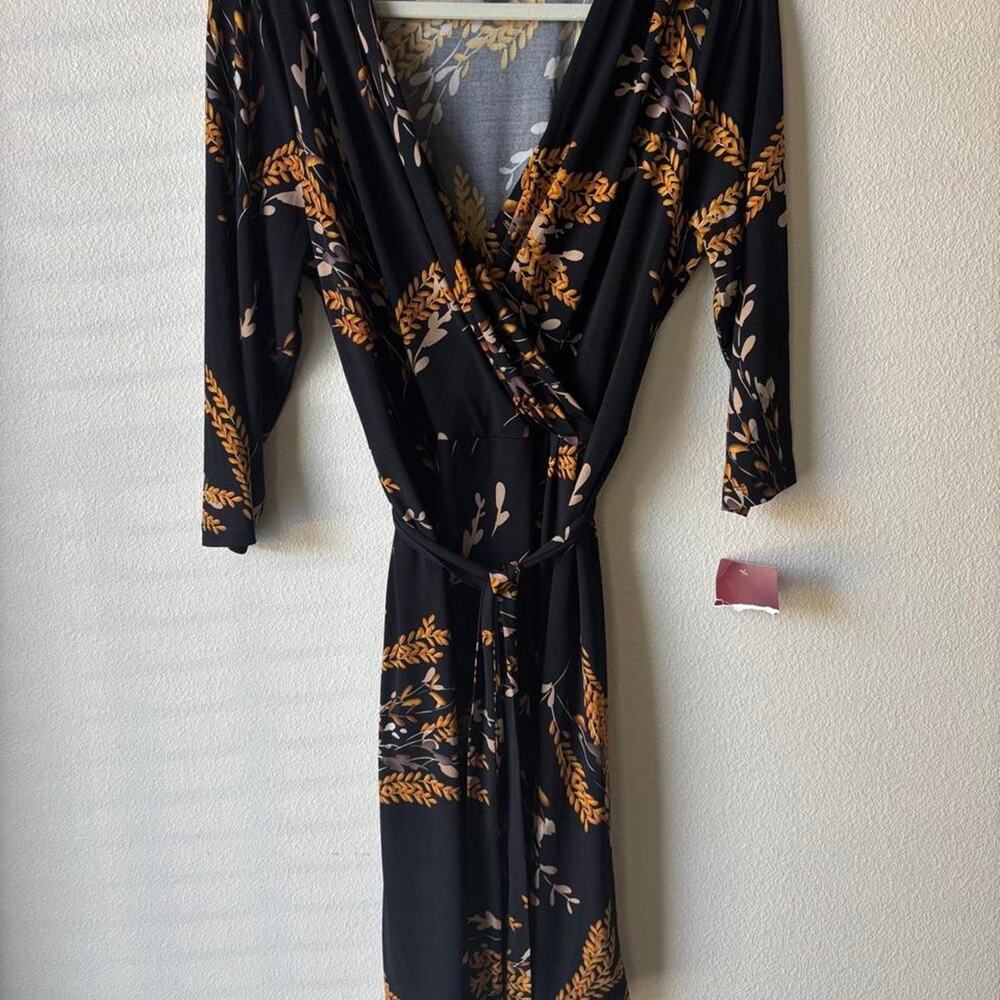 NWT 212 Black & Gold Wrap Midi Dress XL Office Workwear Casual Fall Business